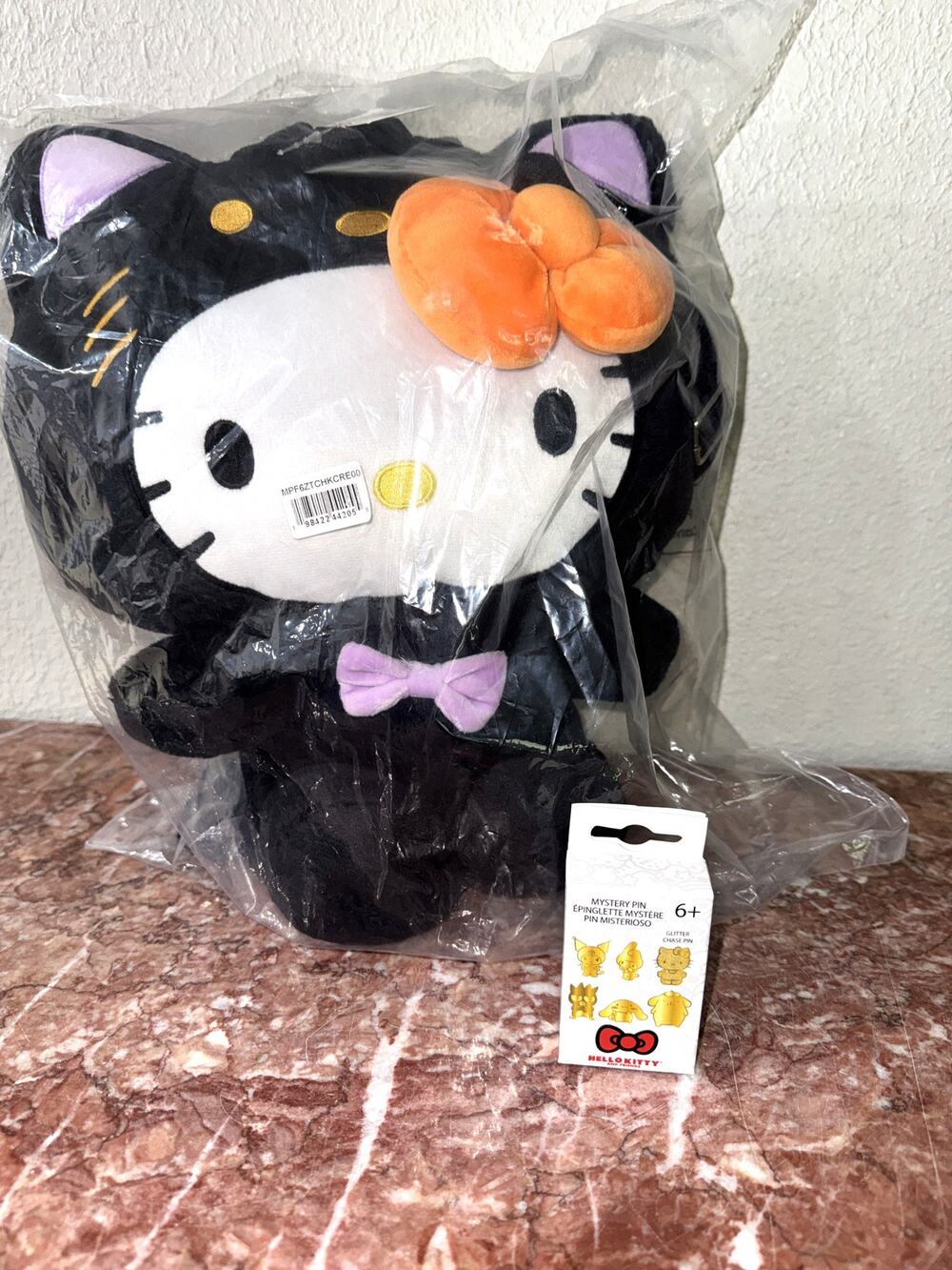 Hello Kitty Halloween Plush Backpack Black Cat Costume 14" NWT + Blind Box Pin